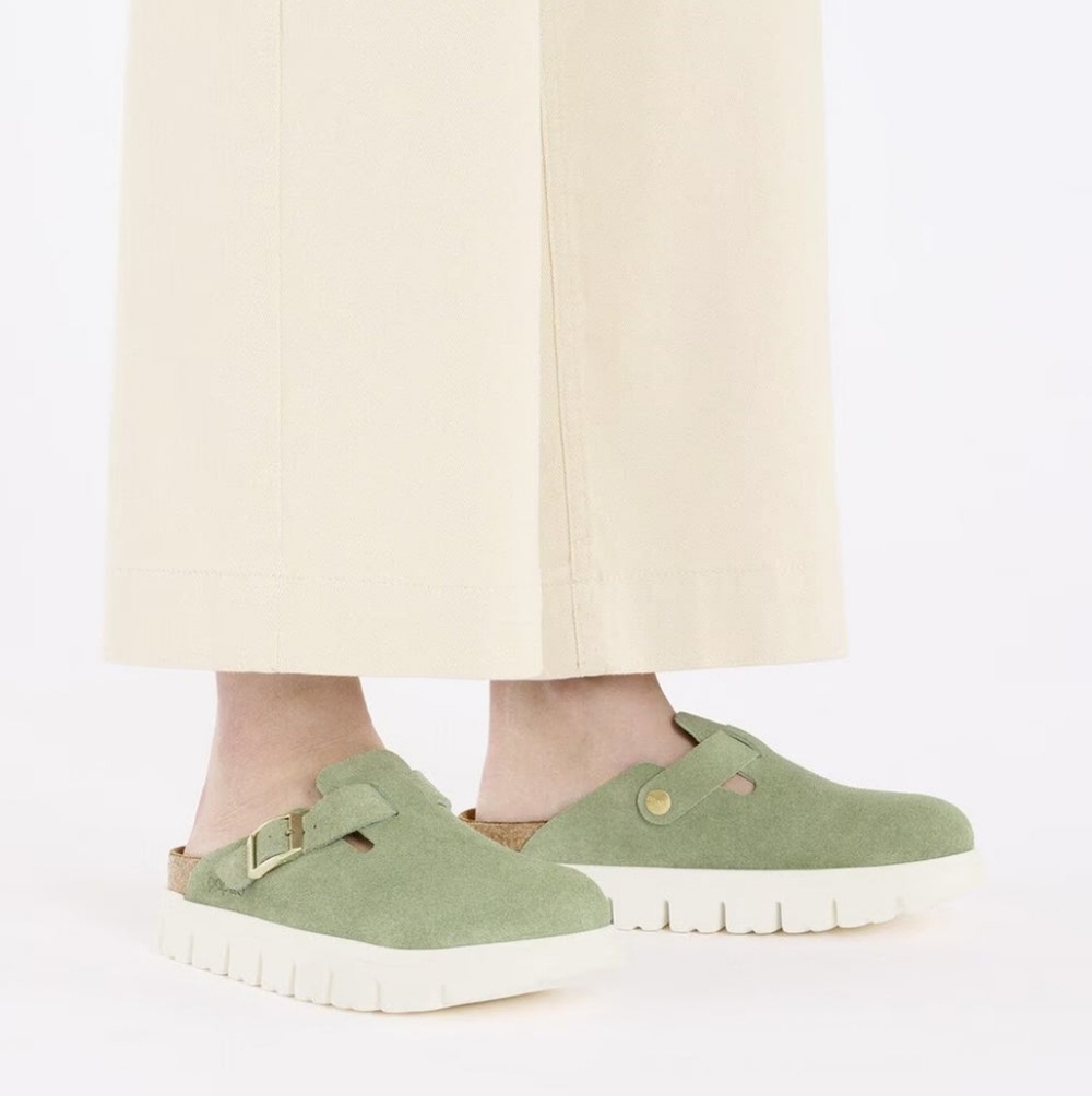 Birkenstock Papillio Boston Chunky Suede Sandals in Green Tea